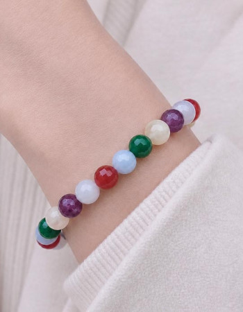 8mm Akuamarin, Ametist, Kırmızı Ve Yeşil Akik & Aytaşı Bileklik