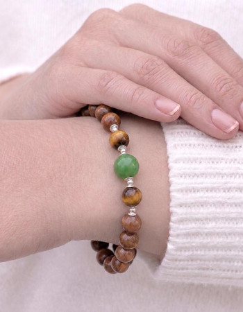 Natural Coke Wood Bracelet With Tiger Eye & Canadian Jade