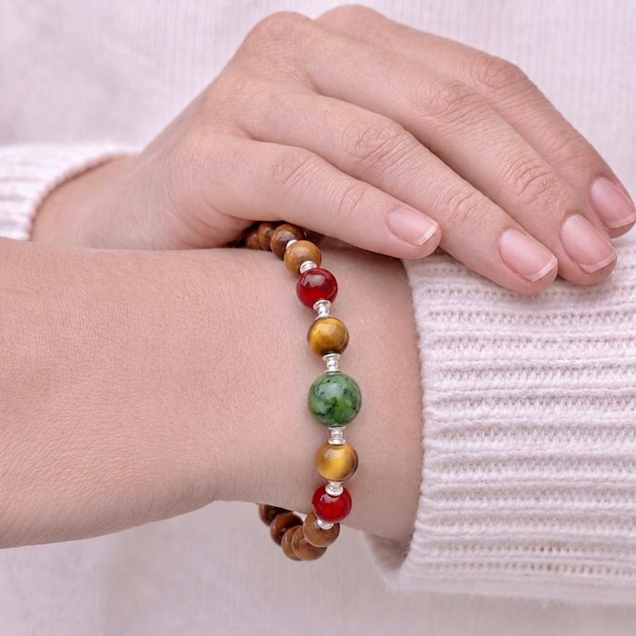 Yeşim , Akik , Kaplan Gözü Taşları Doğal Kok Ahşap Bileklik