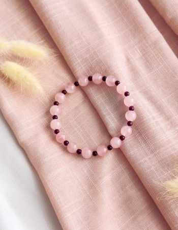 8mm Pembe kuvars & 6mm Garnit Taşlı Bileklik