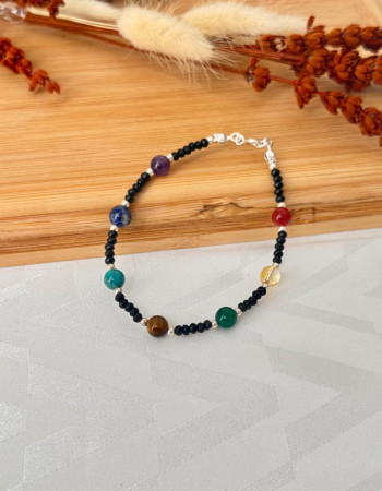 4 mm Spinel Stone & Seven chakras stones Bracelet - No : BR004