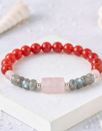 Multi Stone Bracelet , 8mm Red Agate , Labradorite  & Rose quartz Bracelet