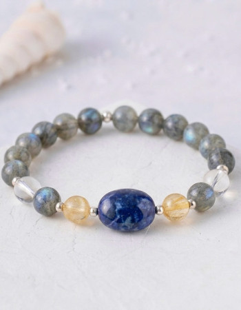 Multi Stone Bracelet , 8mm Labradorite , Citrine , Sodalite & Crystal Quartz Bracelet