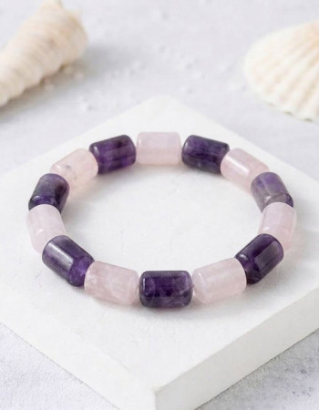 Natural Rose Quartz & Amethyst Stone Bracelet - No:2000