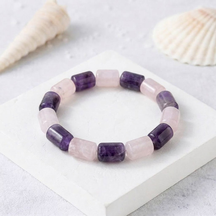 Natural Rose Quartz & Amethyst Stone Bracelet - No:2000
