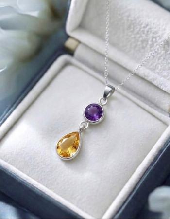 925 Sterling Silver Amethyst & Citrine Stone Pendant