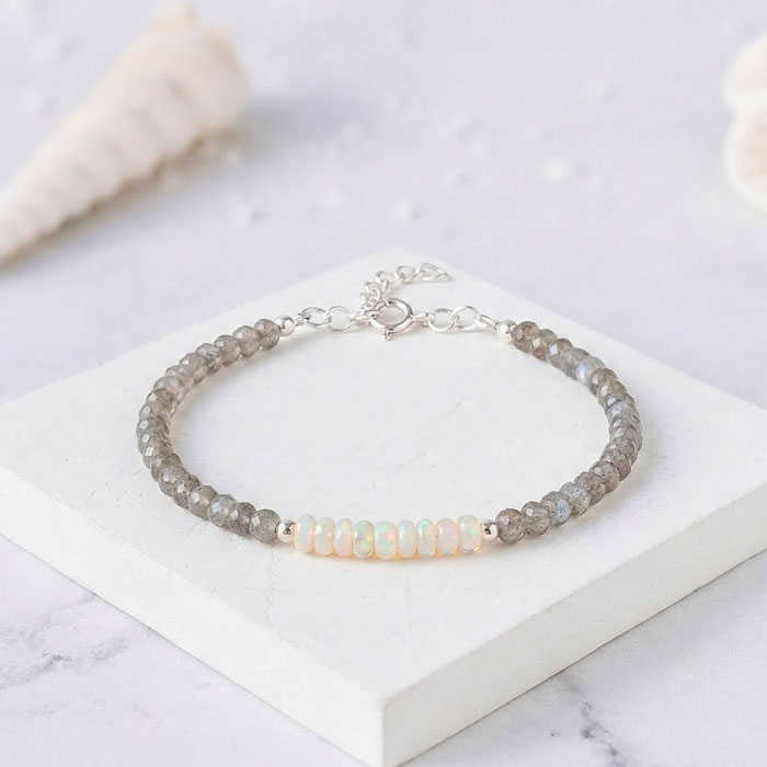 4 mm Labradorite + Opal  Stone Bracelet