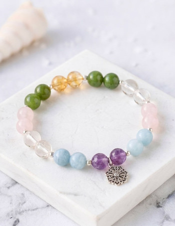 Multi Stone Bracelet , Amethyst , Crystal Quartz , Rose Quartz , Citrine , Green Jade & Aquamarine & Stones Bracelet