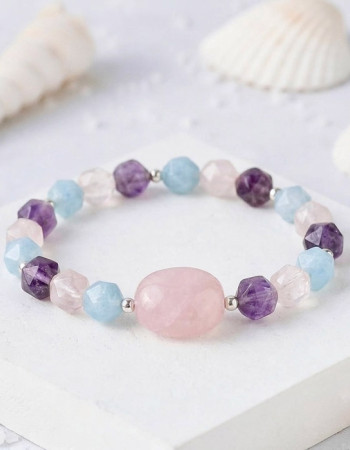 Multi Stone Bracelet – Amethyst , Blue Quartz , Rose Quartz