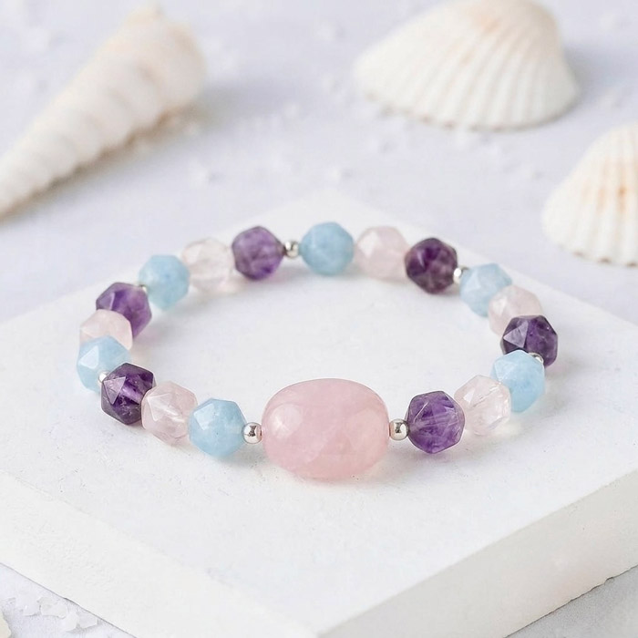 Multi Stone Bracelet – Amethyst , Blue Quartz , Rose Quartz