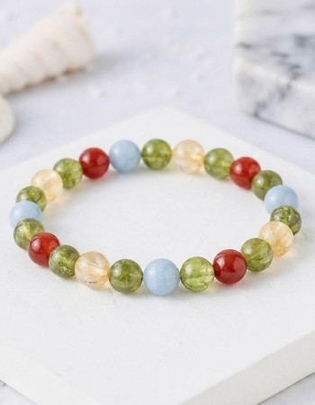 Multi Stone Bracelet ,  Natural Peridot , Citrine , Aquamarine & Red Agate Bracelet