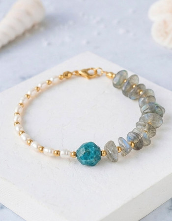 Multi Stone Bracelet , Apatite , Labradorite & Pearl Bracelet