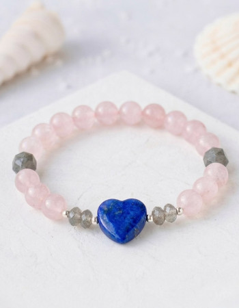 Multi Stone Bracelet , 8mm Rose quartz , Labradorite & Lapis Lazuli Bracelet