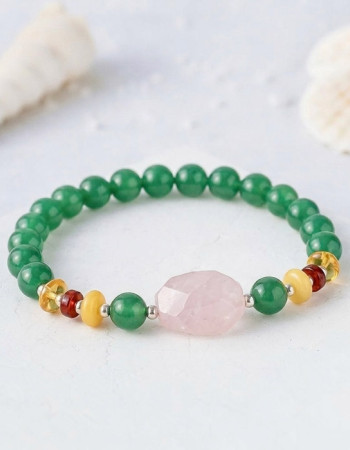 Multi Stone Bracelet with 8mm Green Agate, Amber & Rose Quartz