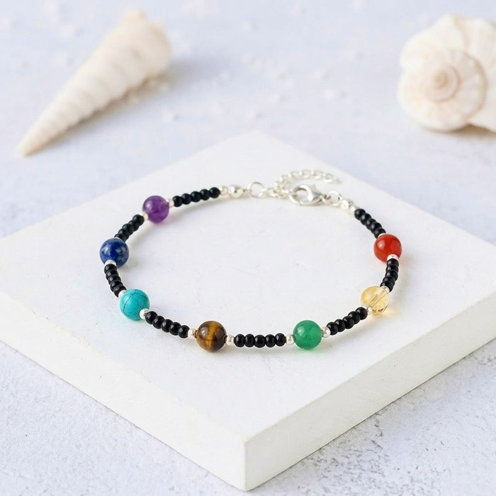 4 mm Spinel Stone & Seven chakras stones Bracelet - No : BR004