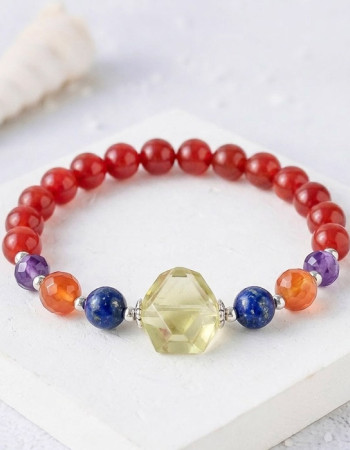 Multi Stone Bracelet , 8mm Red Agate , Amethyst , Lapis Lazuli & Lemon Quartz Bracelet