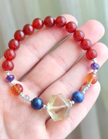 Multi Stone Bracelet , 8mm Red Agate , Amethyst , Lapis Lazuli & Lemon Quartz Bracelet