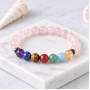 7 Çakra Taşlı Bileklik - 8mm Pembe Kuvarsı ve Yedi Çakra Taşı