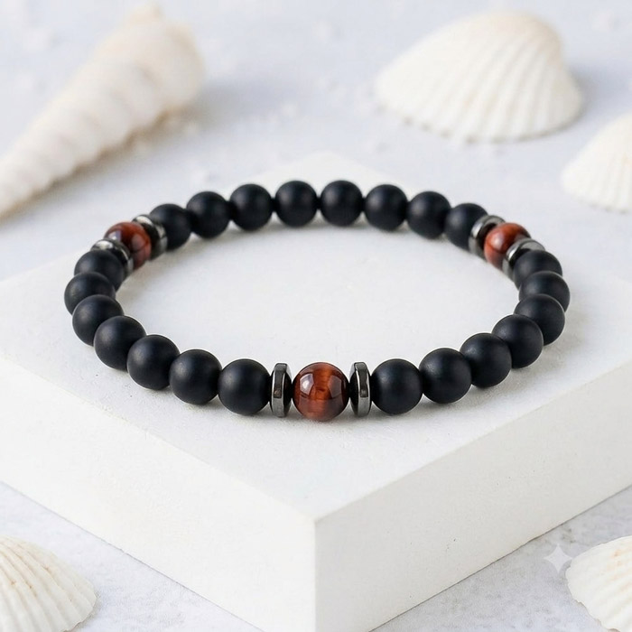 Multi Stone Bracelet , 8mm Black Onyx & Tiger Eye Bracelet