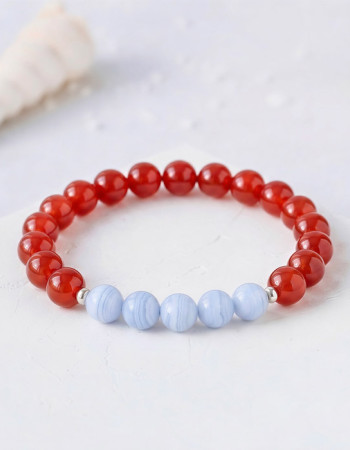 Multi Stone Bracelet , 8mm Red Agate & Blue Chalcedony ( Lace Agate ) Stone Bracelet