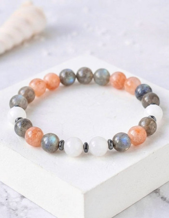 Multi Stone Bracelet , 8mm Moonstone , Labradorite & Sun Stone Stone Bracelet
