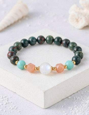 Multi Stone Bracelet , 8mm Blood Stone , Amazonite , Sunstone & Moonstone Bracelet