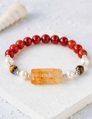 Multi Stone Bracelet – 8mm Red Agate, White Pearl, Tiger Eye & Citrine