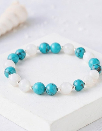 925 Sterling Silver Bracelet , Natural Moonstone & Turquoise Stone Bracelet