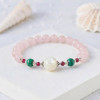 Multi Stone Bracelet , 8mm Rose Quartz , Malachite ,  Pink Tourmaline & Mother of pearl Stones Bracelet