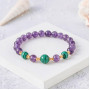 8mm Genuine sterling silver amethyst and malachite stone bracelet