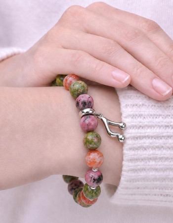 Multi Stone Bracelet , Rhodonite , Unakite & Sunstone