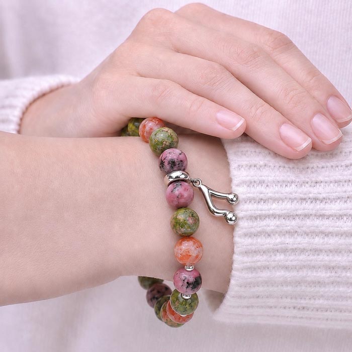 Rodonit , Unakit & Güneş Taşi Bileklik