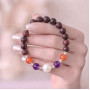 8mm Gül Ağacı, Carnelian, Ametist ve Beyaz İnci Bileklik
