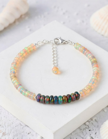 925 Silver Rare Blue & white Fire Opal Bracelet