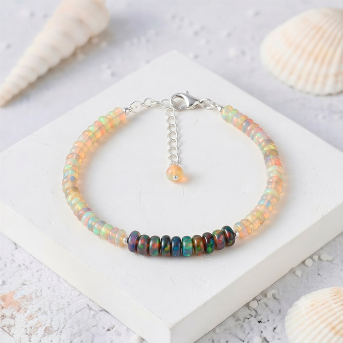 925 Silver Rare Blue & white Fire Opal Bracelet
