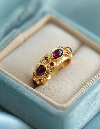 925 Silver Natural Garnet Stone Ring - No:6600