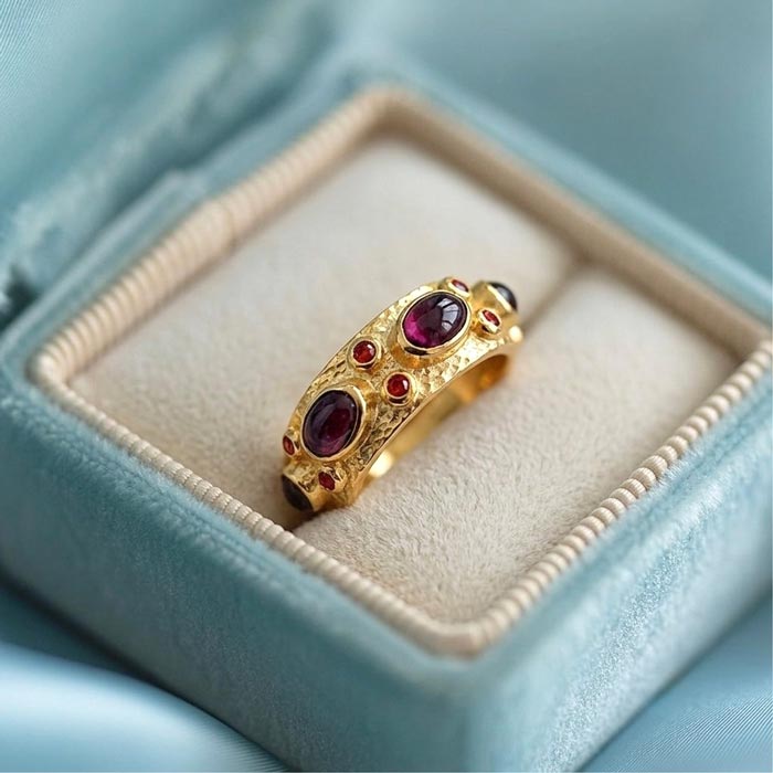 925 Silver Natural Garnet Stone Ring - No:6600