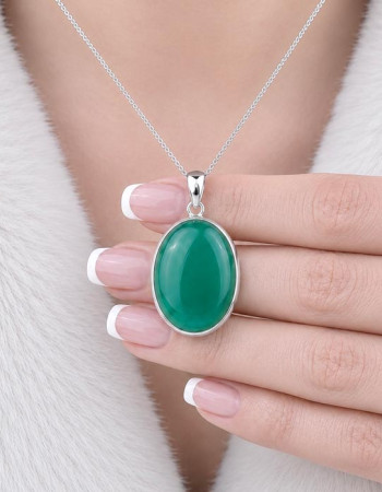 925 Sterling Silver Green Jade Pendant