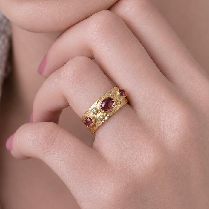 925 Silver Natural Pink Tourmaline Ring - No:6600