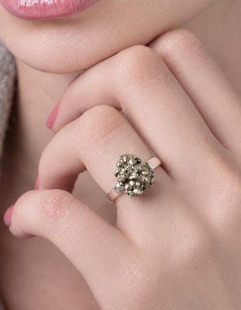 925 Sterling Silver Pyrite Stone Ring - Raw Shape