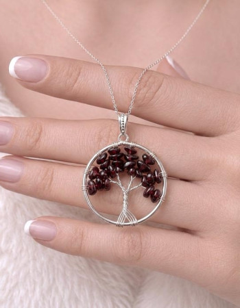 Natural Garnet Pendant - Tree Of life