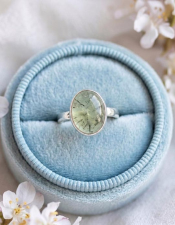 925 Silver Natural Prehnite Stone Ring - No : 1100