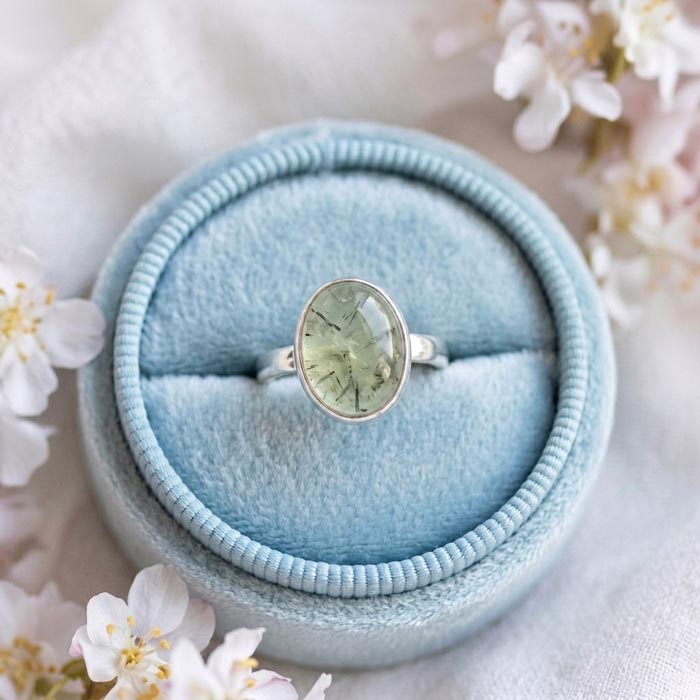 925 Silver Natural Prehnite Stone Ring - No : 1100