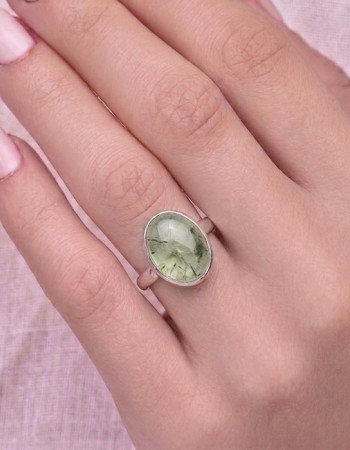925 Silver Natural Prehnite Stone Ring - No : 1100