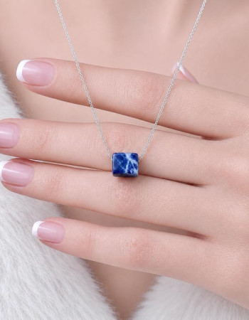 925 Sterling Silver Sodalite Stone Necklace