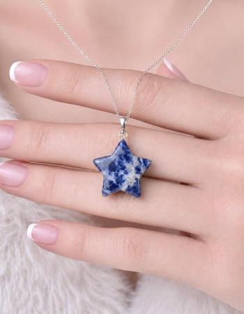925 Sterling Silver Sodalite Stone Necklace - Star Shape
