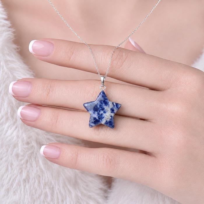 925 Sterling Silver Sodalite Stone Necklace - Star Shape