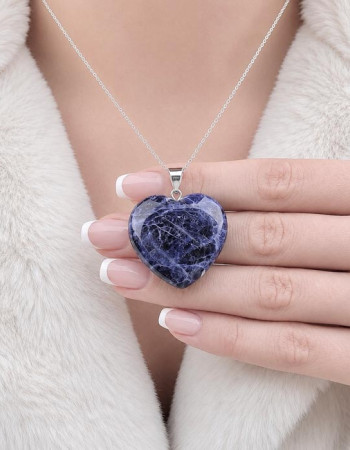 Natural Sodalite Stone Pendant - Heart of Love