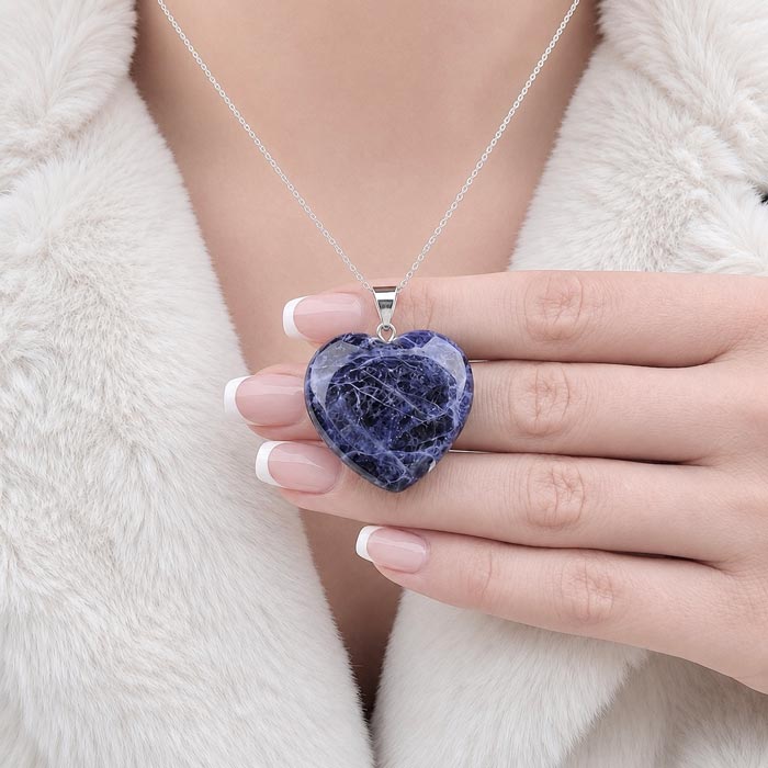 Natural Sodalite Stone Pendant - Heart of Love