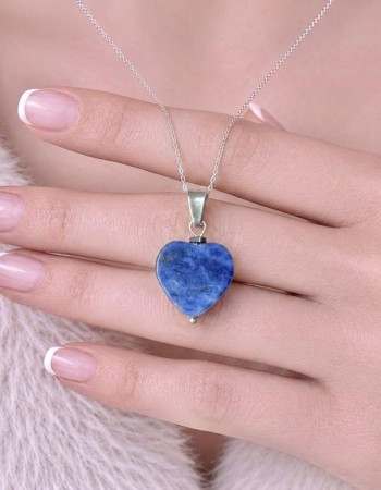 925 Sterling Silver Sodalite Stone Necklace - Heart Shape